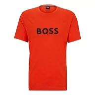 Koszulki męskie - BOSS Męski T-shirt RN z bawełny ekologicznej z dużym logo, -821 Jasny pomarańczowy, L - miniaturka - grafika 1