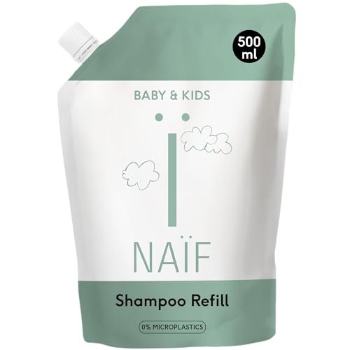 Naïf Pielęgnujący szampon – dla niemowląt i dzieci – opakowanie uzupełniające – bez mikroplastiku, olejów mineralnych i parabenów – 0% SLES – 500 ml