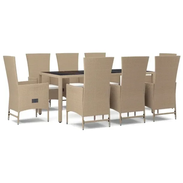 Zestaw mebli ogrodowych 8-osobowy, beżowy, rattan PE, stół 190x90x75 cm