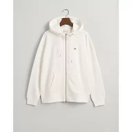 Bluzy damskie - GANT Damska bluza z kapturem REL Shield Full Zip Hoody, Eggshell, standardowa, Eggshell - miniaturka - grafika 1
