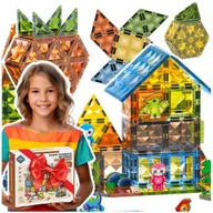 Klocki - Klocki Magnetyczne Konstrukcyjne Dinozaury Zestaw Magnetic Edukacyjne 90 El. Z2058 - miniaturka - grafika 1