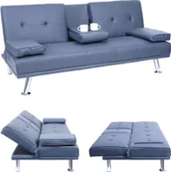 Sofy i kanapy - sofa 3-osobowa HWC-F60, kanapa rozkładana, łóżko dla gości, regulowany uchwyt na kubek 97x166cm ~ imitacja skóry , ciemnoniebieski - miniaturka - grafika 1