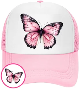 CZAPKA Z DASZKIEM MOTYLE MOTYL DLA DZIECI SIATKA RÓŻOWA BEJSBOLÓWKA - Czapki i chusty sportowe męskie - miniaturka - grafika 1