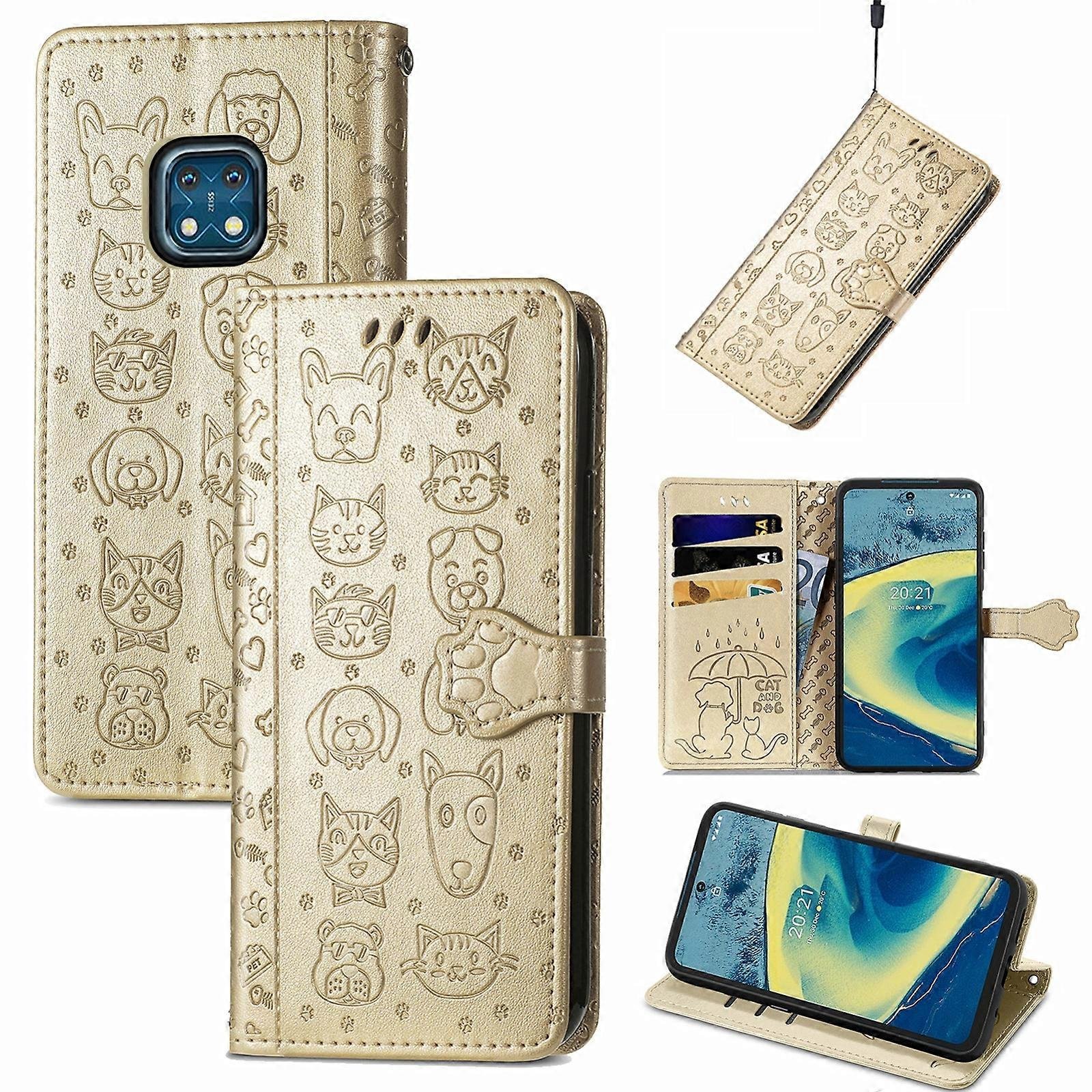 Dla Nokia XR20 Piękny wzór tłoczenia kota i psa Poziome skórzane etui z klapką, z uchwytem i miejscami na karty, portfelem i zapięciem kreskówkowym...