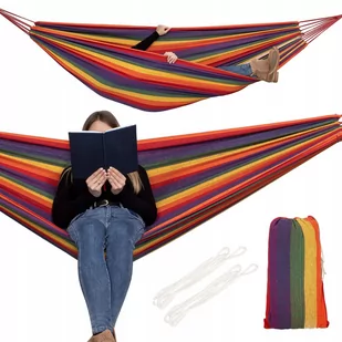 Hamak ogrodowy dwuosobowy 200 cm w kolorowe pasy HM036 - Hamaki - miniaturka - grafika 1