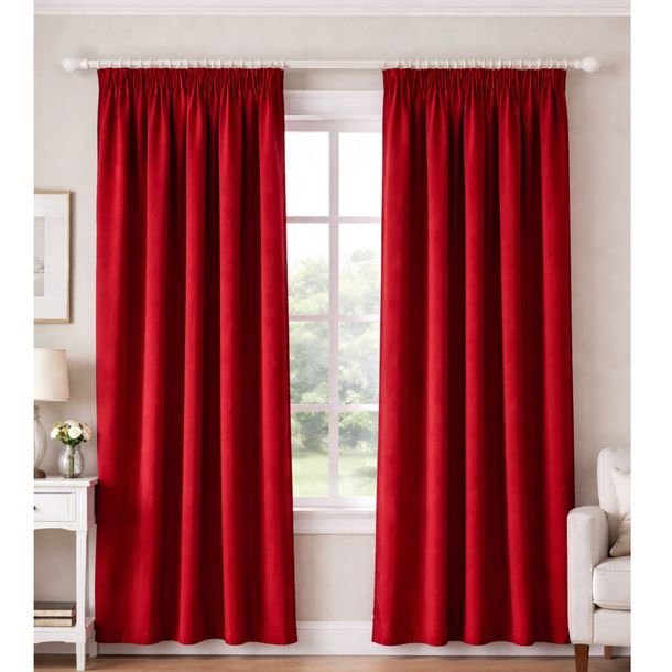 Zasłona na taśmie żabki czerwona gotowa 140x240 cm velvet WELWETOWA welur