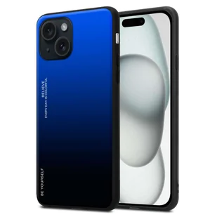 Etui Cadorabo do Apple iPhone 15 w kolorze NIEBIESKIM - CZARNYM Dwukolorowe etui ochronne wykonane ze szkła hartowanego i silikonowej nakładki z TPU na telefon komórkowy - Etui i futerały do telefonów - miniaturka - grafika 1