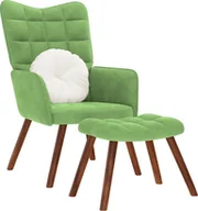 Fotele - vidaXL Fotel z podnóżkiem, jasnozielony, obity aksamitem - miniaturka - grafika 1
