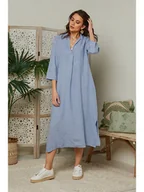 Sukienki - Lin Passion Lniana sukienka w kolorze błękitnym - miniaturka - grafika 1