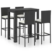 Meble ogrodowe - vidaXL 5-cz. zestaw mebli barowych z poduszkami, rattan PE, czarny 3064796 - miniaturka - grafika 1