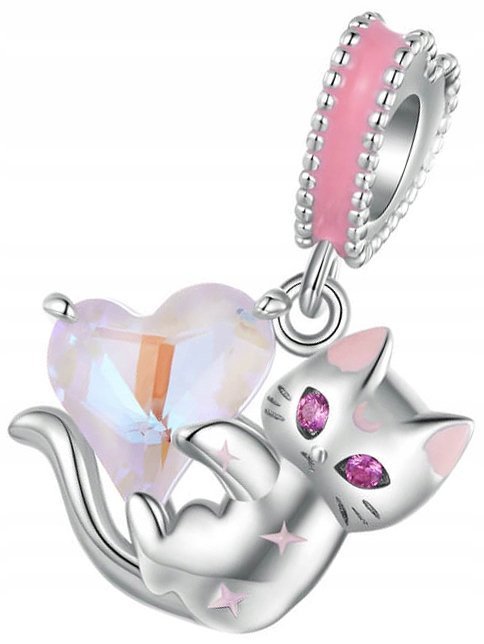 Charms Zawieszka Charms Kotek z Sercem Srebro 925 Charmsy Trusky