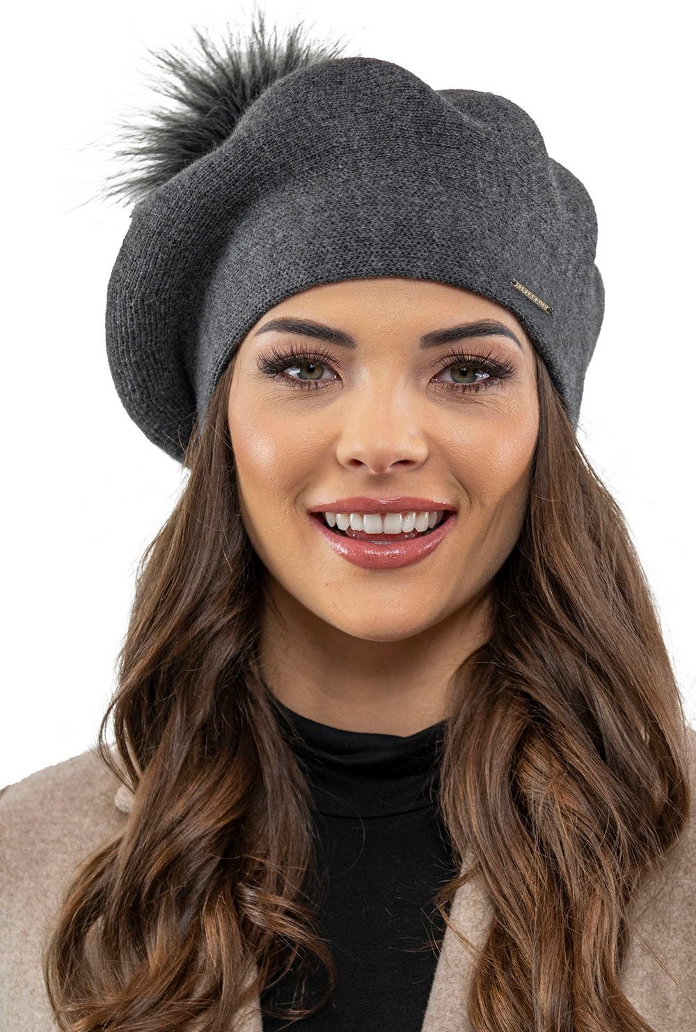 Vivisence beret damski z bobble rozmiar uniwersalny - czapka damska elegancka czapka damska z dzianiny jesienne nakrycie głowy klasyczna czapka zimowa - ciemnoszary