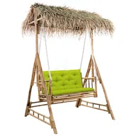 Huśtawki - 2-os. huśtawka ogrodowa, bambus i liście palmy, poduszka, 202cm - miniaturka - grafika 1