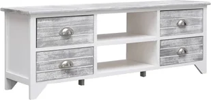 Szafka pod TV biało-szara 108x30x40 cm lite drewno paulownia - Szafki RTV - miniaturka - grafika 1