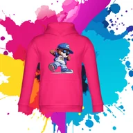 Bluzy dla dziewczynek - Bluza dziecięca typu kangurka z kapturem w kolorze różowym z nadrukiem miś Skejtuś 12 lat - miniaturka - grafika 1