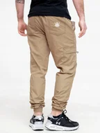 Spodnie męskie - Spodnie Bojówki Jogger Materiałowe Jigga Wear Cargo 6 Kieszeni Beżowe XXL - miniaturka - grafika 1