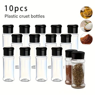 10-pak plastikowych młynków do pieprzu - Trwałe słoiki na przyprawy z pokrywką na zawiasach, 100 ml przezroczyste butelki na przyprawy, idealne do - Inne - miniaturka - grafika 1