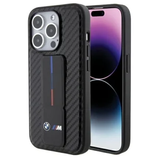 Etui BMW Grip Stand Smooth & Carbon na iPhone 15 Pro - czarne - Etui i futerały do telefonów - miniaturka - grafika 1