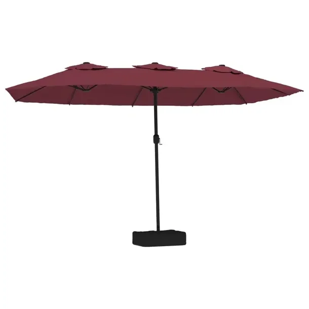 Podwójny parasol ogrodowy z LED, bordowy/ciemnoszary, 449x265x245 cm