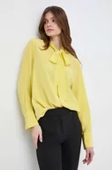 Koszule damskie - BOSS koszula jedwabna kolor żółty regular z wiązanym dekoltem - Boss - miniaturka - grafika 1