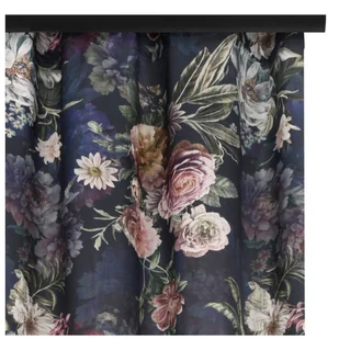 Voppi Zasłona do pokoju salonu 140 x 240 cm ciemna zasłona z taśmą marszczącą na żabki duże kolorowe kwiaty i zielone liście - Zasłony - miniaturka - grafika 1