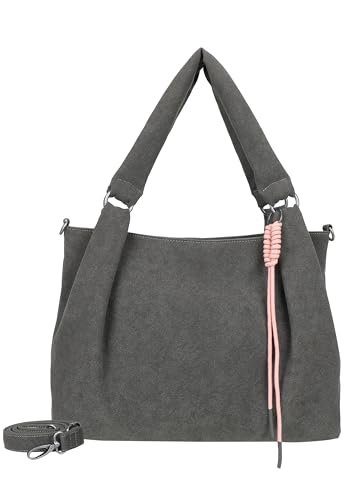 Fritzi Sue03 Suede Jacky Soft Shopper torebka damska ze sztucznej skóry, festiwal, miasto, wegańska, zamszowa, z zamkiem błyskawicznym, 28,5 x 40 x 12 cm, antracytowa, zielona, brązowa, szaroniebieska