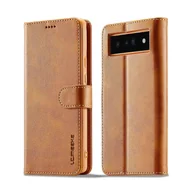 Etui i futerały do telefonów - LC.IMEEKE Skórzane etui na telefon z klapką z teksturą cielęcą Brown For Google Pixel 6a - miniaturka - grafika 1