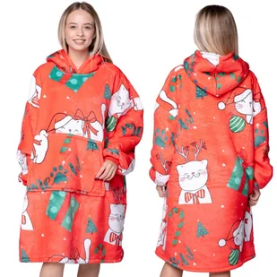 Koc z rękawami Koc bluza kocobluza Oversize 2W1 XXL, Świąteczne Koty - Koce - miniaturka - grafika 1
