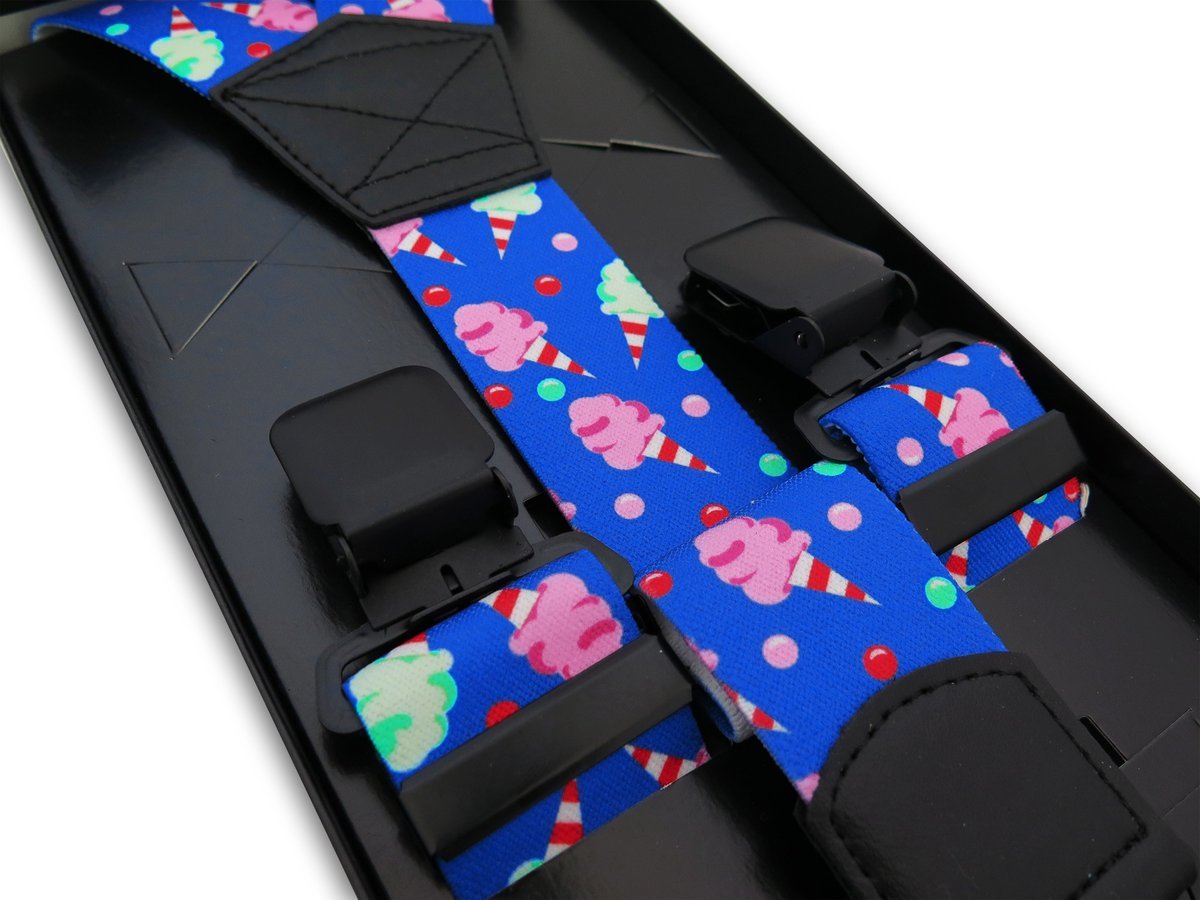 Niebieskie szelki we wzór - wata cukrowa, lody SZ159