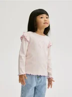 Bluzki dla niemowląt - Reserved - Bawełniana bluzka z falbanką - pastelowy róż - miniaturka - grafika 1