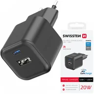 Ładowarki do telefonów - SWISSTEN Czarna Ładowarka sieciowa 20W QC USB-A PD USB-C - miniaturka - grafika 1
