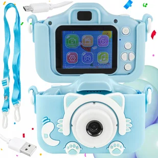 APARAT CYFROWY DLA DZIECI Dziecka Fotograficzny NIEBIESKI KOTEK +KARTA 32GB - Aparaty Cyfrowe - miniaturka - grafika 1