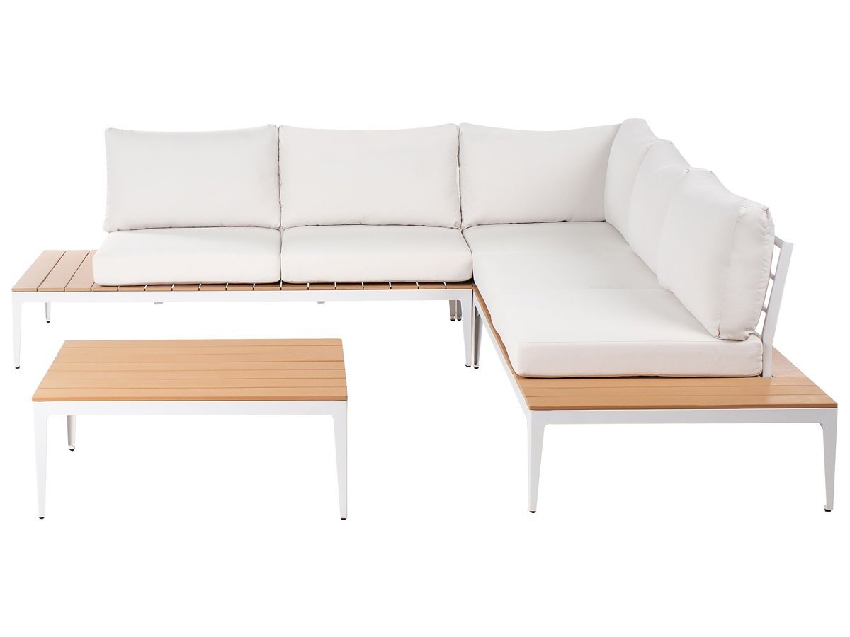 Narożnik ogrodowy ze stolikiem dla 5 osób POSITANO Złamana biel