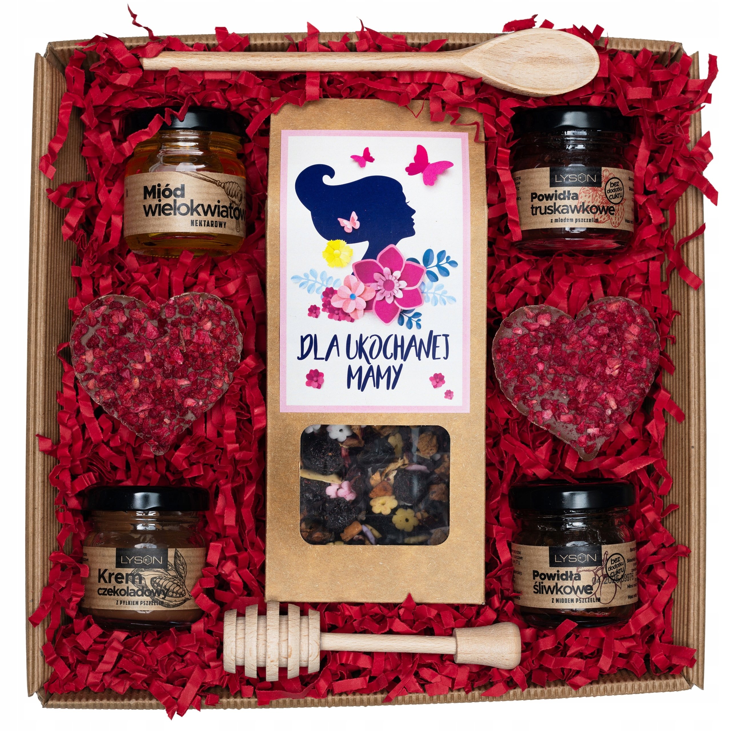 Zestaw prezentowy upominek herbata konfirura czekolady Dzień Mamy