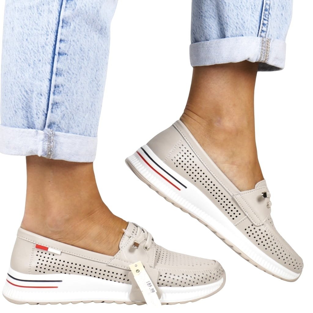 DAMSKIE MOKASYNY AŻUROWE SKÓRZANE EVENTO 8443 BEŻOWE