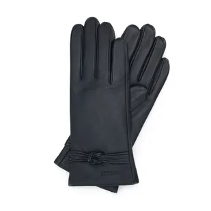 Damskie rękawiczki skórzane z supełkiem czarne - Rękawiczki - miniaturka - grafika 1