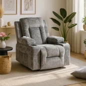 Fotele - Fotel Masujący BOX Rozkładany Wypoczynkowy z Podnóżkiem Szary Welurowy Nowoczesny - miniaturka - grafika 1