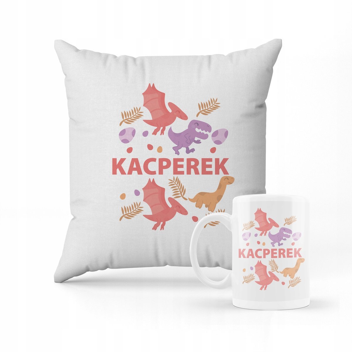 Zestaw Poduszka + Kubek Do Przedszkola Dinozaury