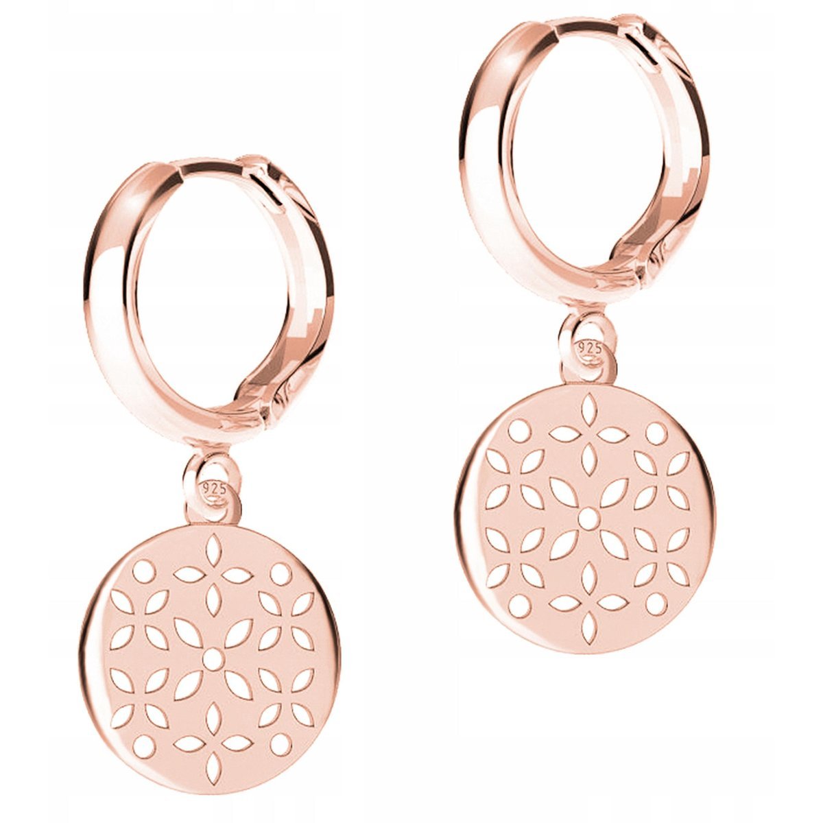 Kolczyki Pozłacane Okrągłe Blaszki z Kwiatami Ażurowe Kwiatki SREBRO 925