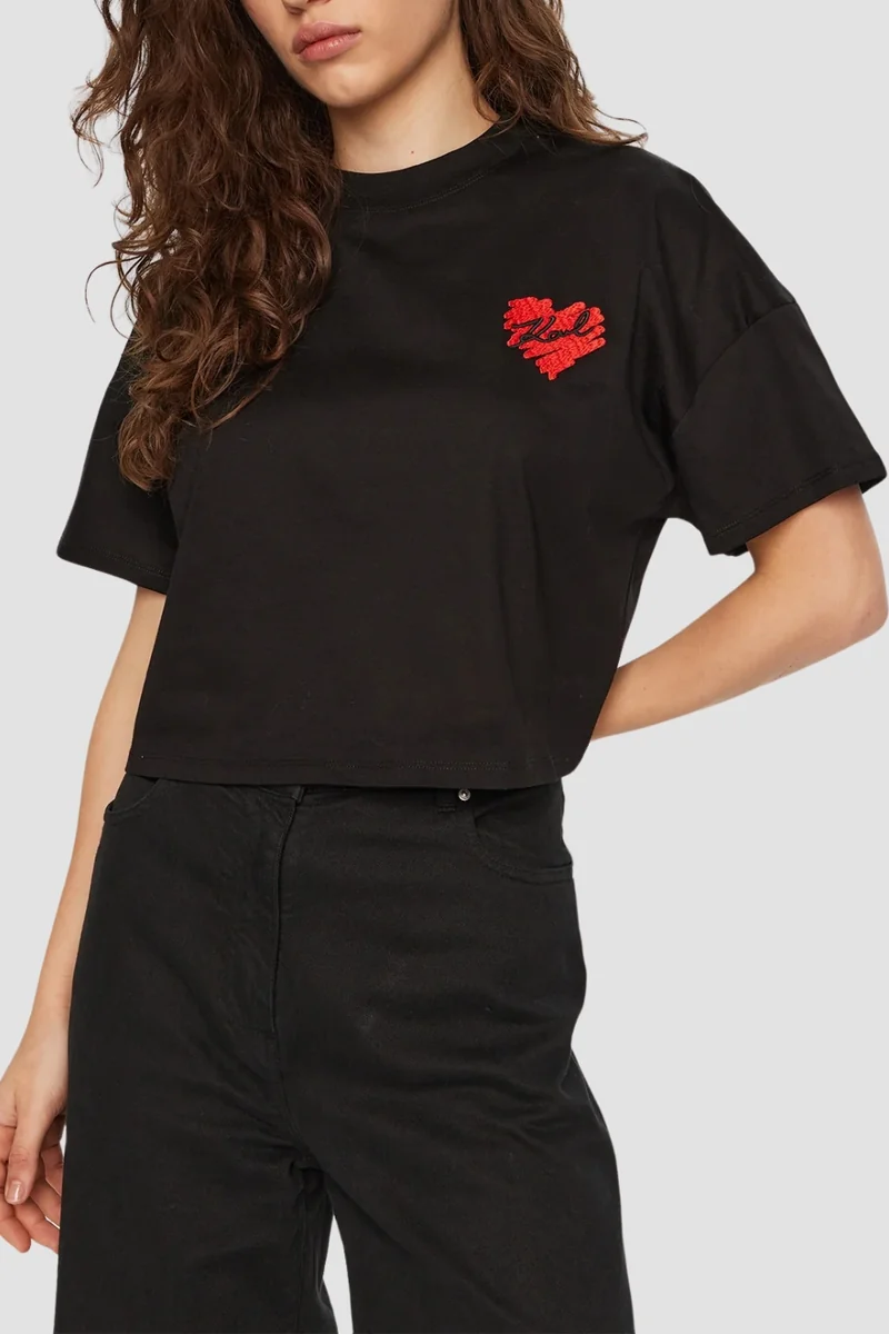 KARL LAGERFELD Czarny damski top Hearts Cropped M