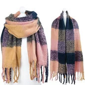 Apaszki i szaliki damskie - Szalik Damski Duży Gruby Ciepły Miły Krata Frędzle - Szl-Mis-4 - miniaturka - grafika 1