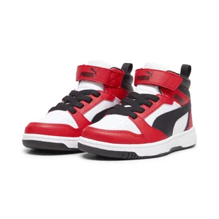 Dziecięce sneakersy Rebound V6 Mid PUMA White Black For All Time Red - Buty trekkingowe dziecięce - miniaturka - grafika 1