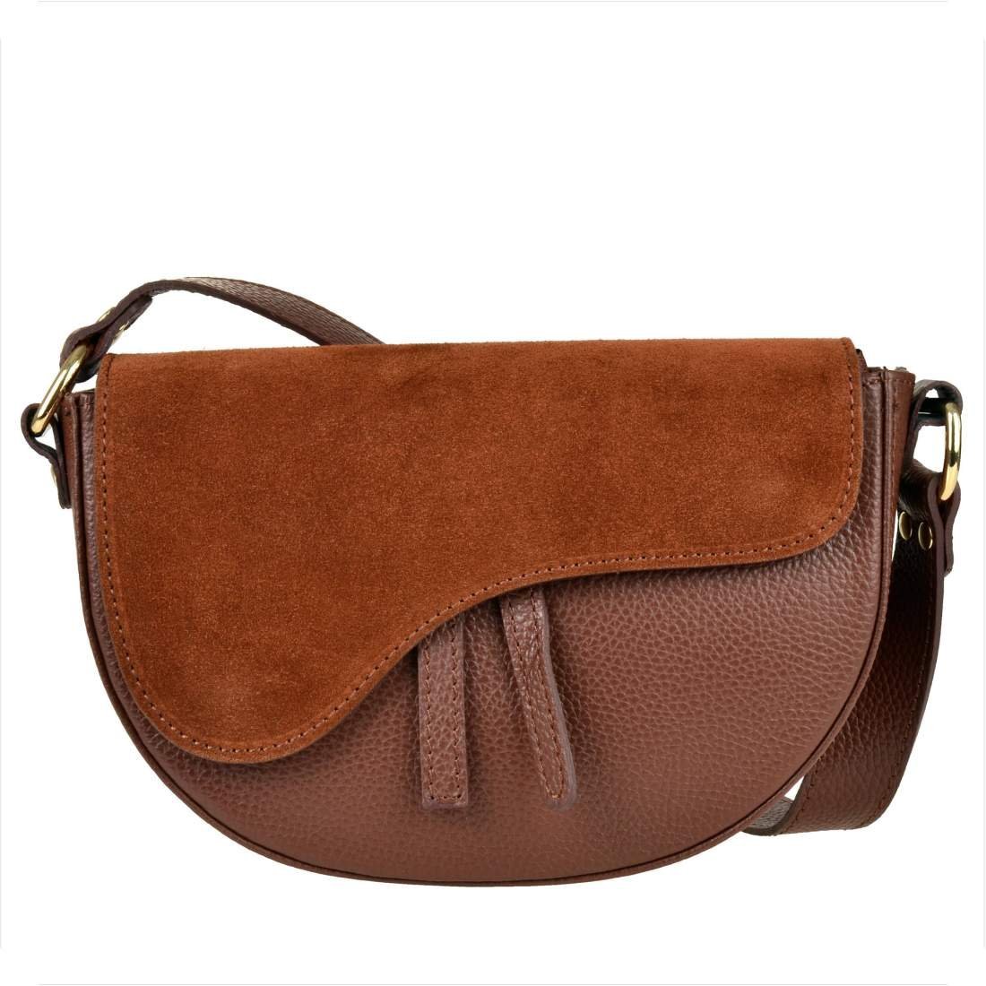 Borse in Pelle Torebka ze skóry naturalnej listonoszka brązowa z zamszem