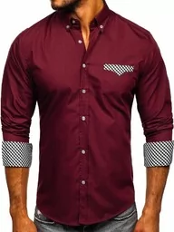 Koszula męska elegancka z długim rękawem bordowa Bolf 4711 - Koszule męskie - miniaturka - grafika 1