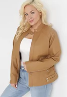 Kurtki damskie - Brązowa Kurtka Ramoneska z Ozdobnymi Paskami na Napy Bellassa - miniaturka - grafika 1