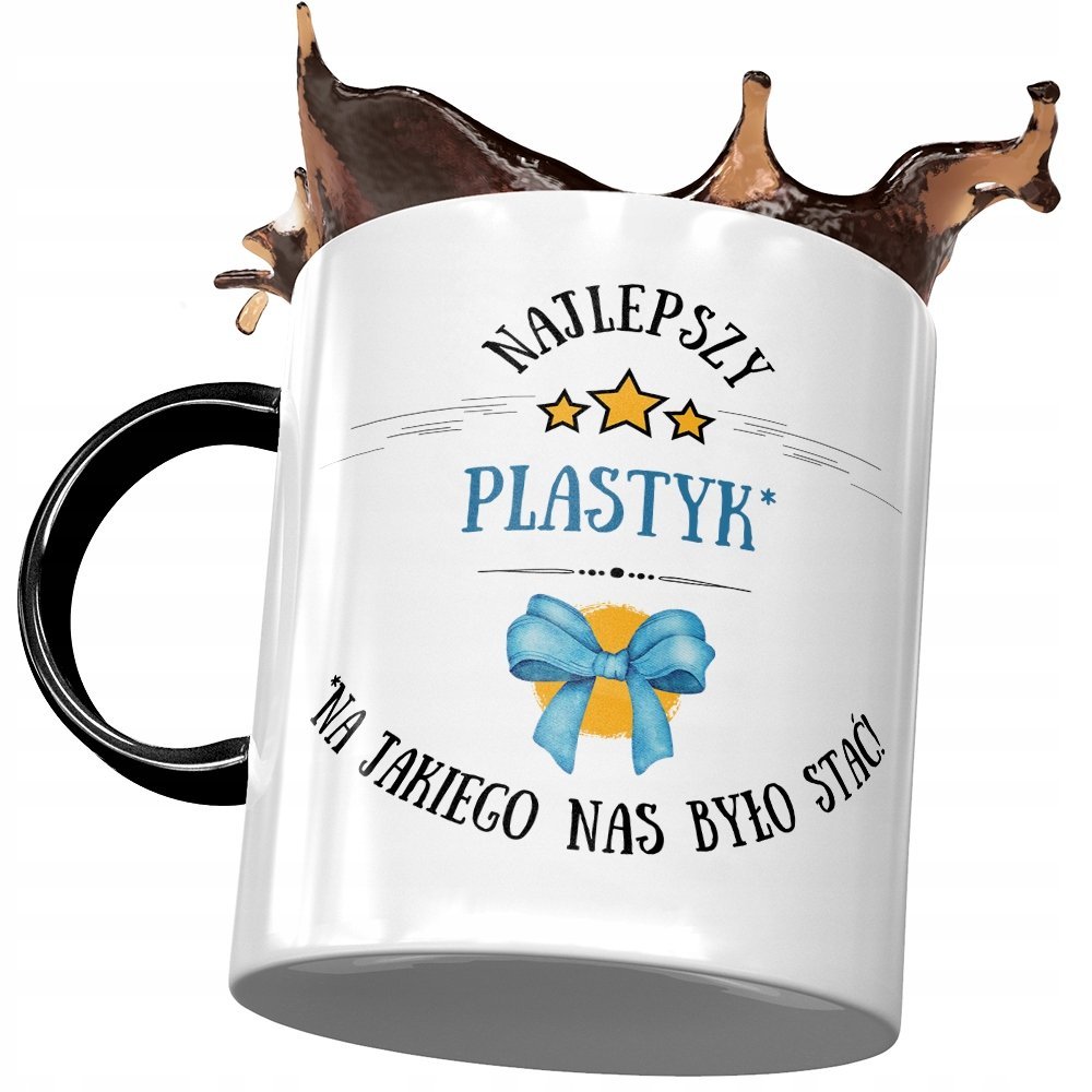 Kubek Czarny Dla Plastyka Najlepszy Plastyk Kubek z Nadrukiem ze Zdjęciem + Opakowanie na prezent (wzór 02)