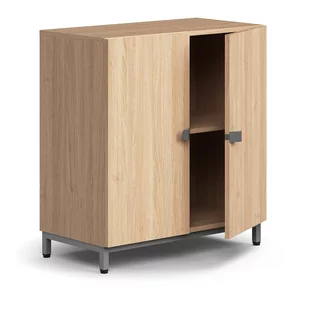 Szafa QBUS, 1 półka, nóżki, uchwyty, 868x800x420 mm, srebrny, dąb - Szafy biurowe - miniaturka - grafika 1