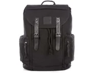 Torebki damskie - Plecak męski w stylu vintage z klapą i skórzanymi paskami czarny do pracy na studia, uczelnię, miejski A4 z torczkiem - miniaturka - grafika 1