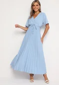 Sukienki - Granatowa Sukienka Plisowana Maxi z Wiązanym Paskiem Dianiza - miniaturka - grafika 1
