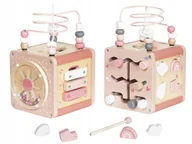 Zabawki interaktywne dla dzieci - Drewniana Multifunkcyjna Kostka Edukacyjna Labirynt Cymbałki Sorter Różowa - miniaturka - grafika 1